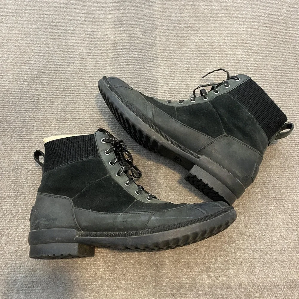 UGG Snow Boots Womens Size 9 Black Suede Wool Lined Lace Up Ankle Winter 1095160